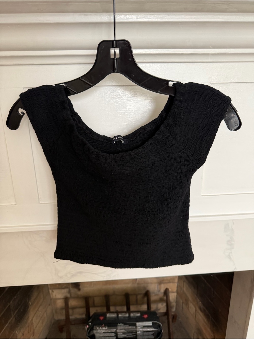 Brandy Melville Black Smocked Cap-Sleeve Crop Top